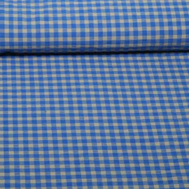 Seersucker Karo Royalblau Beige