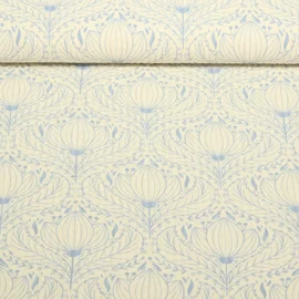 Seersucker Vintage Blüten Ecru Blau