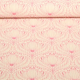 Seersucker Vintage Blüten Ecru Rosa