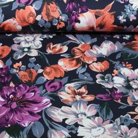 Sommersweat French Terry Blüten Navy