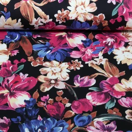 Sommersweat French Terry Blüten Schwarz