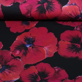 Sommersweat French Terry Mohnblumen Schwarz