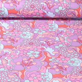 Sommersweat French Terry Retro Blumen Flieder