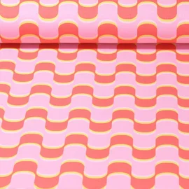 Sommersweat French Terry Retro Wellen Rosa