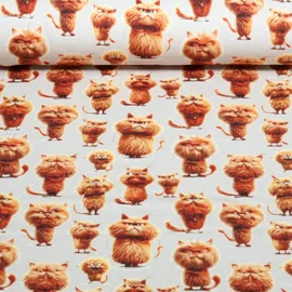 Sommersweat French Terry Rote Katzen Beige