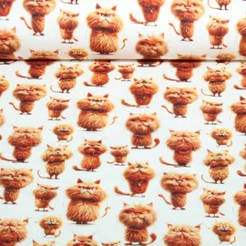 Sommersweat French Terry Rote Katzen Ecru
