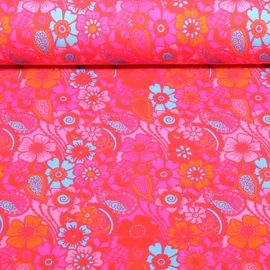 Sommersweat French Terry Vintage Blumen Fuchsia