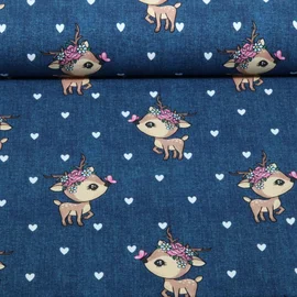 Sommersweat Glitzerpüppi French Terry Digitaldruck Kleiner Hirsch Blau