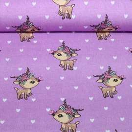 Sommersweat Glitzerpüppi French Terry Digitaldruck Kleiner Hirsch Lila