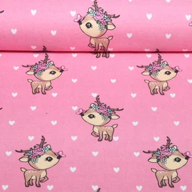 Sommersweat Glitzerpüppi French Terry Digitaldruck Kleiner Hirsch Rosa