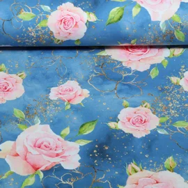 Sommersweat Glitzerpüppi French Terry Digitaldruck Rosen Blau