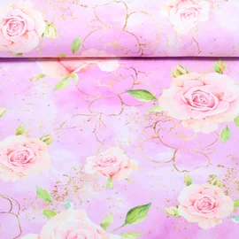 Sommersweat Glitzerpüppi French Terry Digitaldruck Rosen Lila