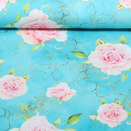 Sommersweat Glitzerpüppi French Terry Digitaldruck Rosen Türkis