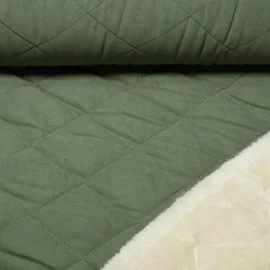 Steppstoff Wasserabweisend Teddyfell Karo Uni Grün