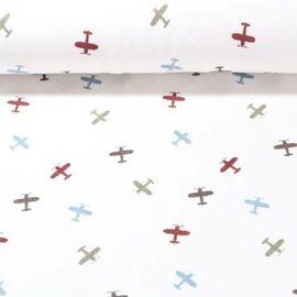 Stretch Frottee Flugzeuge Ecru
