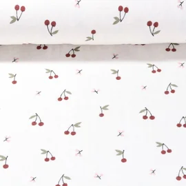 Stretch Frottee Kirschen Ecru