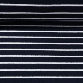 Stretch Frottee Streifen Navy Ecru