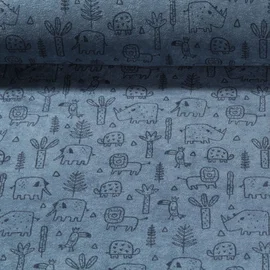 Stretch Frottee Tiere Jeansblau