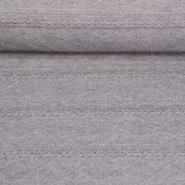 Strickjersey Zöpfe und Rauten Hellgrau 