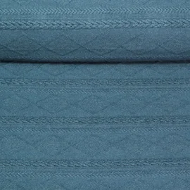 Strickjersey Zöpfe und Rauten Petrol