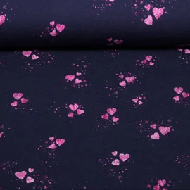 Sweat Glitzerpüppi Digitaldruck Herzen Navy Angeraut