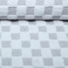 Sweat Heavy Boucle-Plüsch-Mix Karo Grau