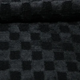 Sweat Heavy Boucle-Plüsch-Mix Karo Schwarz