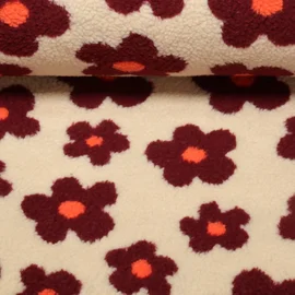 Teddyfleece - Blumen Beige Weinrot