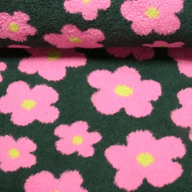 Teddyfleece Blumen Grün Pink