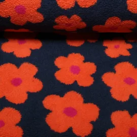 Teddyfleece Blumen Navy Orange