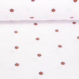 Teddyfleece  Blumen Weiß