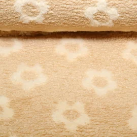 Teddyfleece Jacquard Blumen Hellbraun Weiß