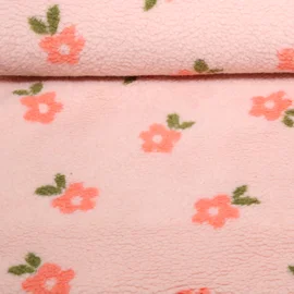Teddyfleece Jacquard Blumen Hellrosa