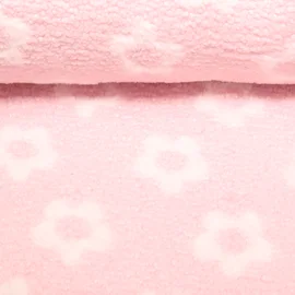 Teddyfleece Jacquard Blumen Rosa Weiß