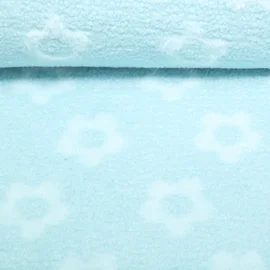 Teddyfleece Jacquard Blumen Türkis Weiß