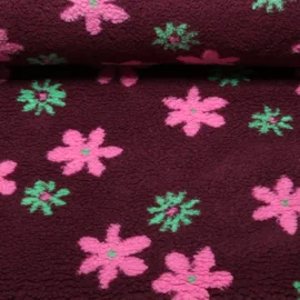 Teddyfleece Jacquard Blumenblüten Bordeauxrot