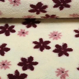 Teddyfleece Jacquard Blumenblüten Ecru