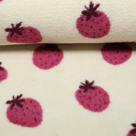 Teddyfleece Jacquard Erdbeeren Beige