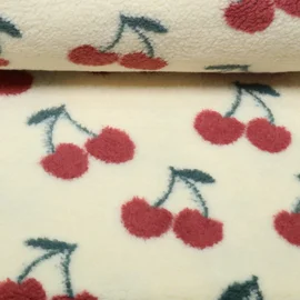 Teddyfleece Jacquard Kirschen Ecru
