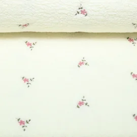 Teddyfleece Stickerei Blumen Ecru