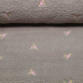 Teddyfleece Stickerei Blumen Grau