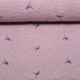 Teddyfleece Stickerei Blumen Mauve