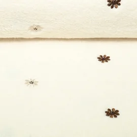 Teddystoff Bestickt  Blumen Ecru Braun