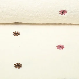 Teddystoff Bestickt Blumen Ecru Rosa