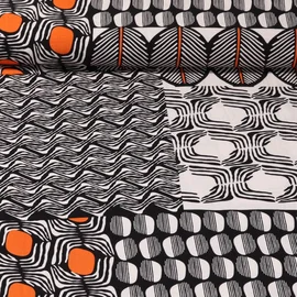 Viskos Popeline Mustermix Ecru Orange