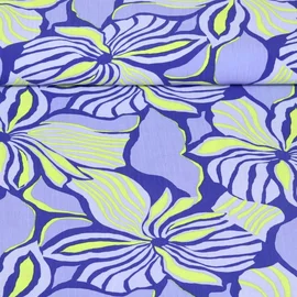 Viskose Große Blüten Blätter Kobalt EcoVero By Lenzing