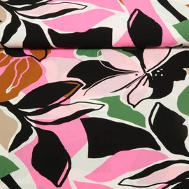 Viskose Große Blüten Pink Grün EcoVero By Lenzing