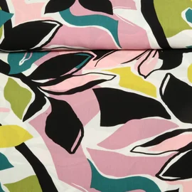 Viskose Große Blüten Rosa Petrolgrün EcoVero By Lenzing