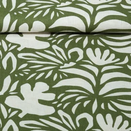 Viskose Leinen Abstrakte Blätter Olivgrün