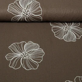 Viskose Leinen Stickerei Blumen Braun